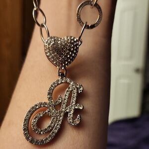 Elegant Silver Heart Initial Necklace A